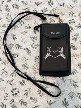 Crossbody Phone wallet with Skeleton Hands Heart